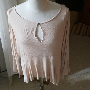 LUCKY BRAND Blush Keyhole Shirt with Bell Sleeves